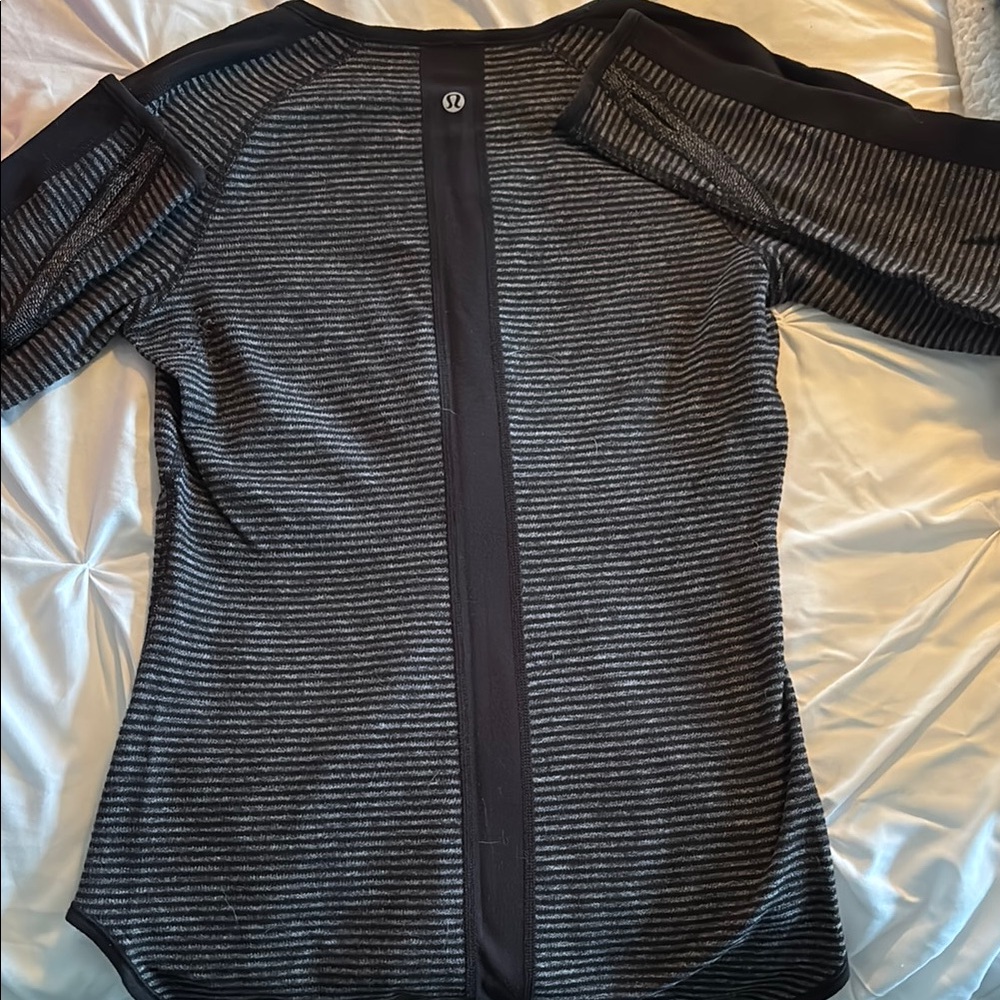 Lululemon Black and Gray Striped Reversible Sweatshirt